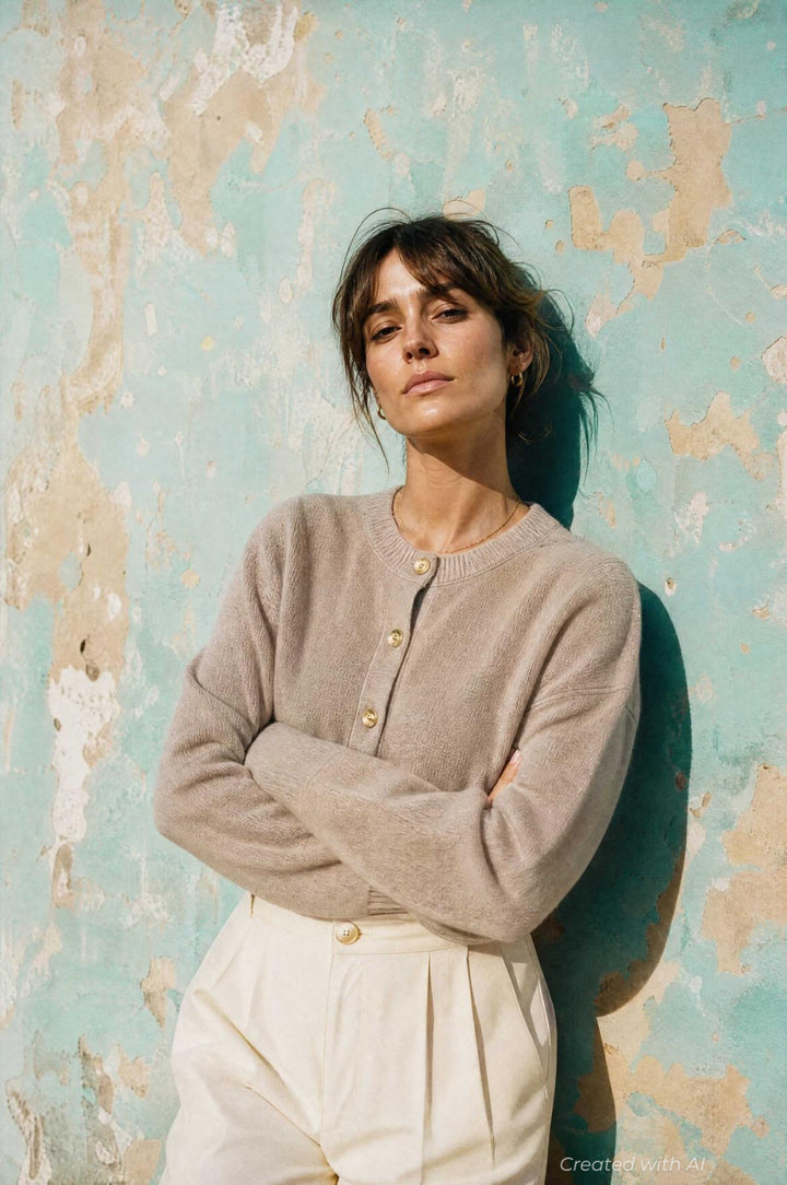 Mock Neck Cardigan - Oatmeal - Cardigan