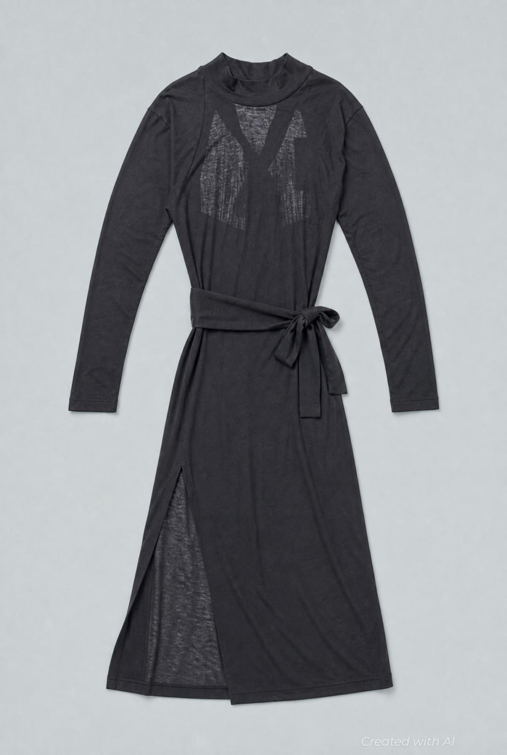 Mock Neck Dress With Open Back - Black - Dresses