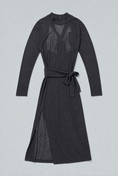 Mock Neck Dress With Open Back - Black - Dresses
