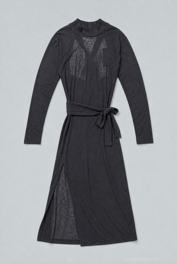 Mock Neck Dress With Open Back - Black - Dresses