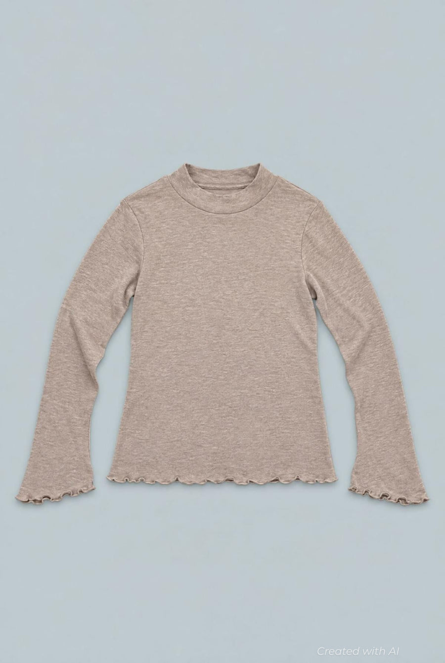 Mock Neck Long Sleeve Top - Oatmeal - Mockneck
