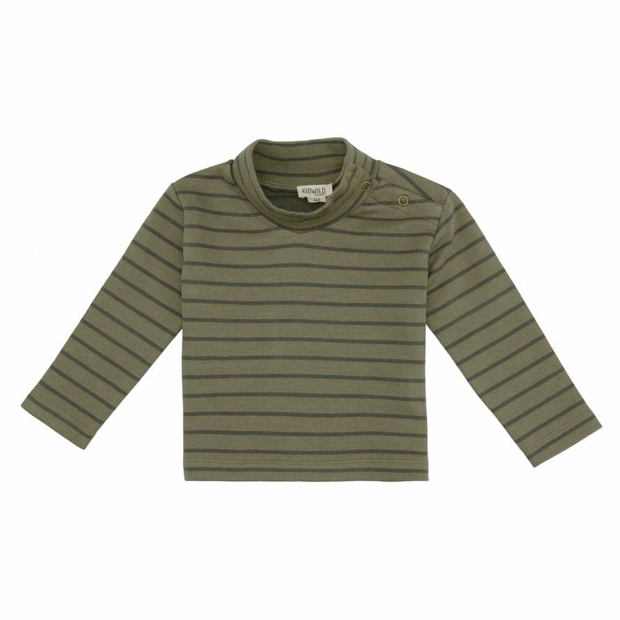 Organic Mock Neck Top - Forest Stripe Mock Necks Kid Wild 