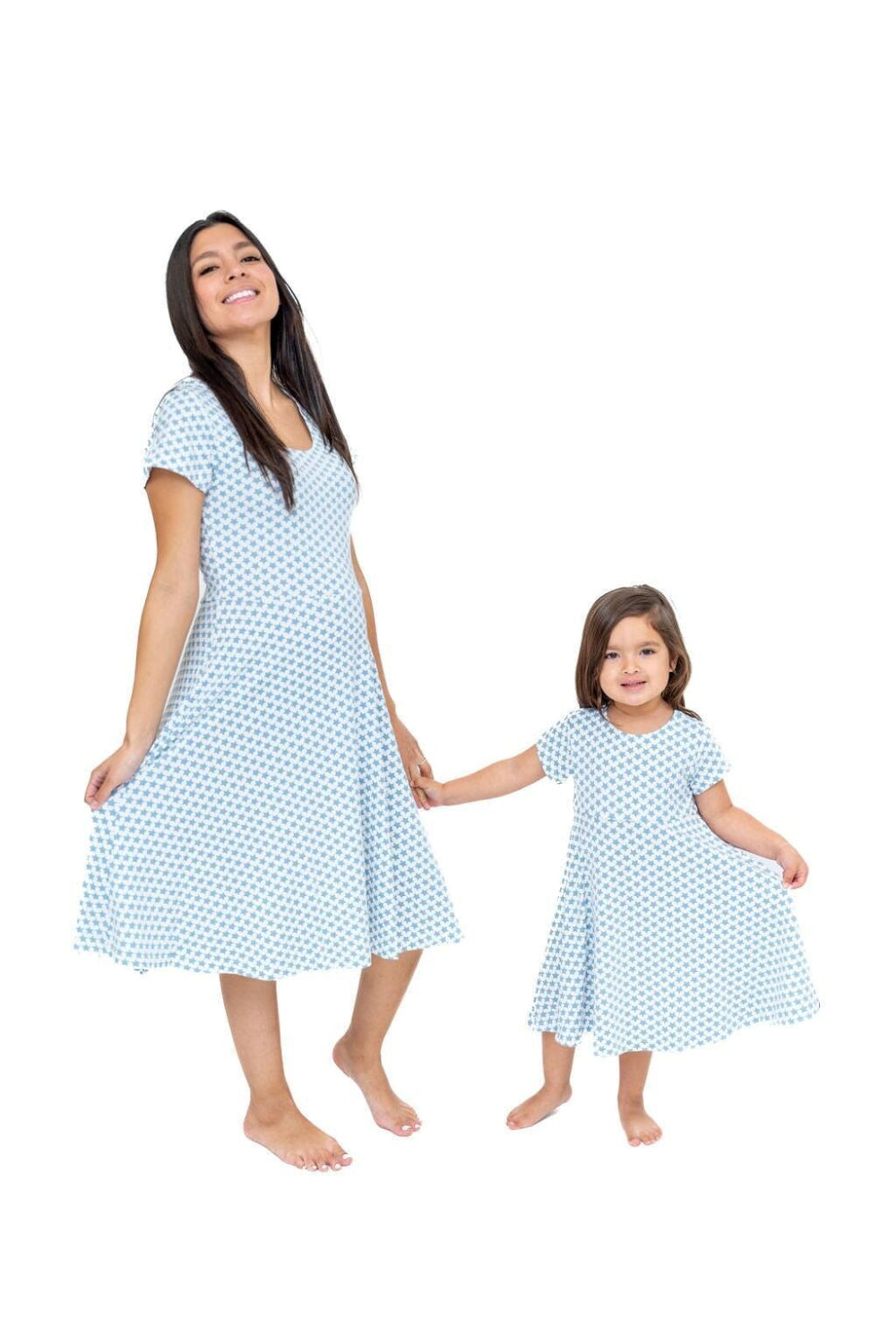 Mommy Swirly Girl Dress - Hearts and Stars Blue - Dresses
