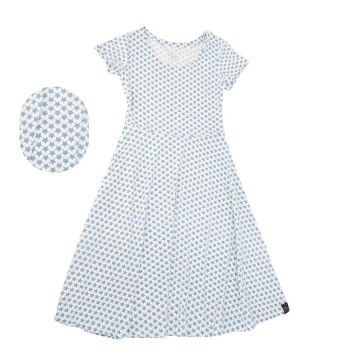 Mommy Swirly Girl Dress - Hearts and Stars Blue - Dresses