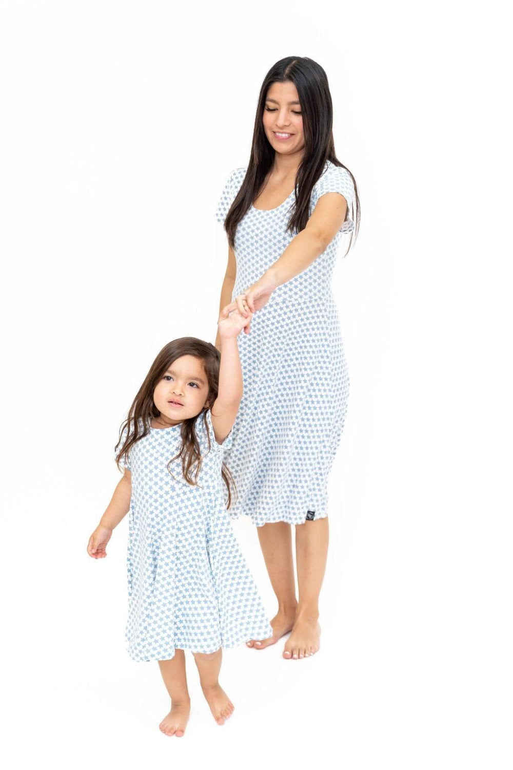 Mommy Swirly Girl Dress - Hearts and Stars Blue - Dresses