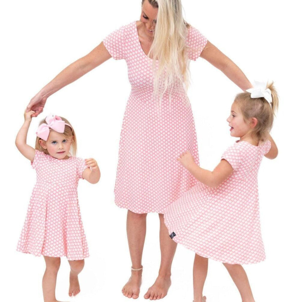 Mommy Swirly Girl Dress - Hearts and Stars Pink - Dresses