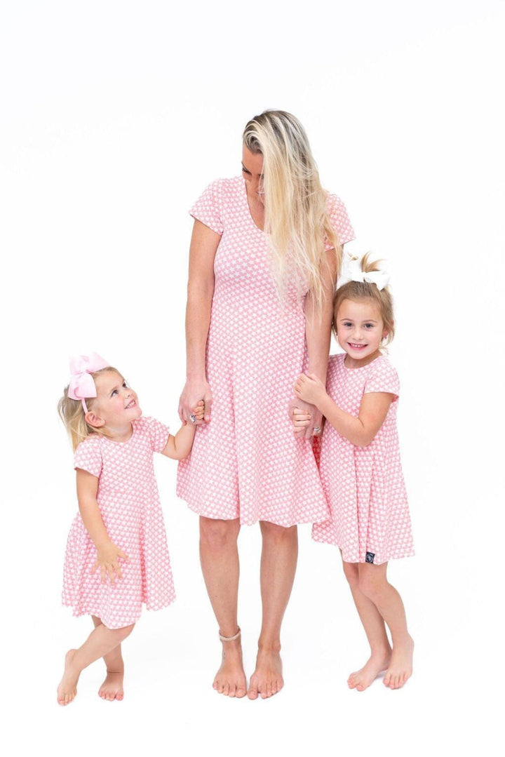 Mommy Swirly Girl Dress - Hearts and Stars Pink - Dresses