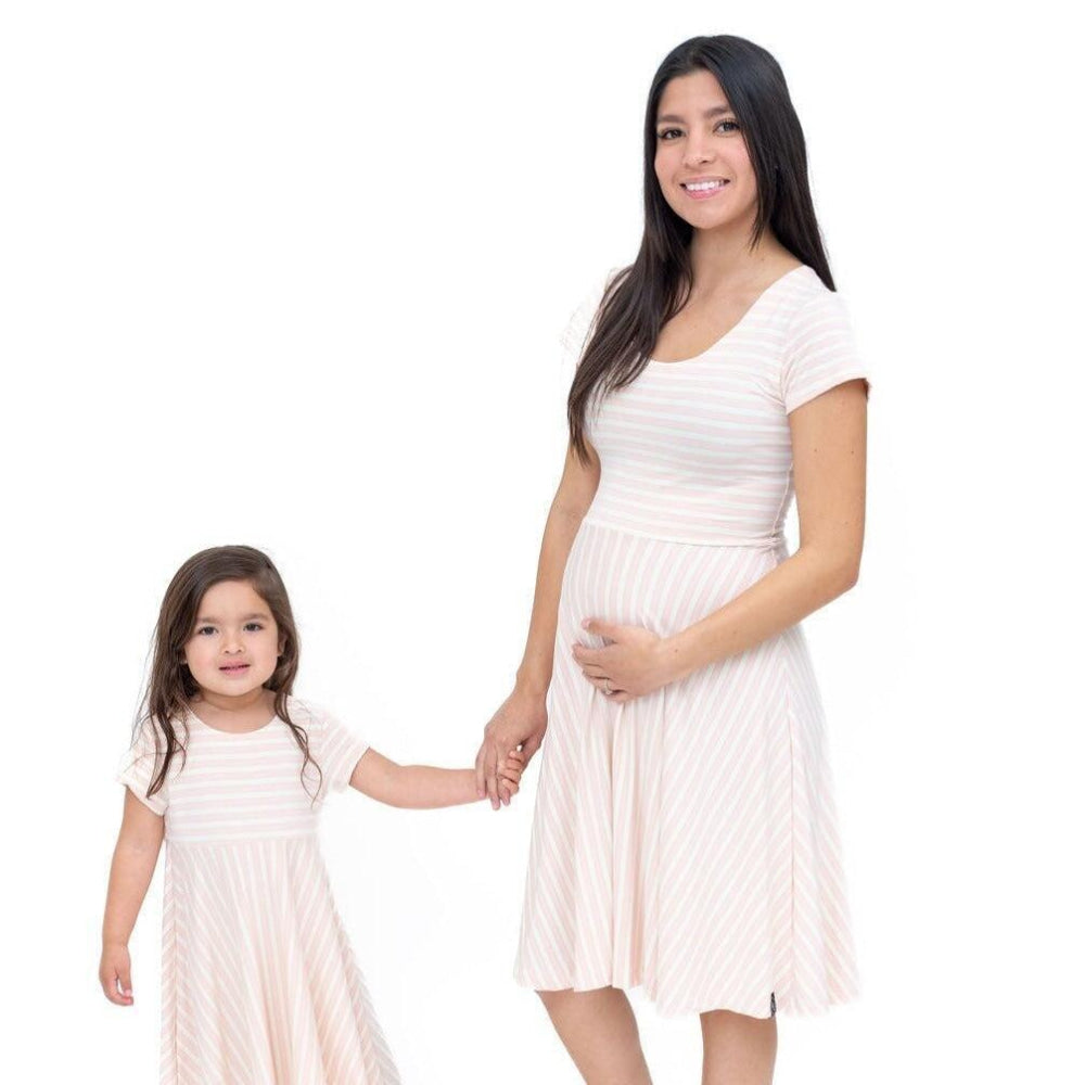 Mommy Swirly Girl Dress - Vintage Stripe Pink - Dresses