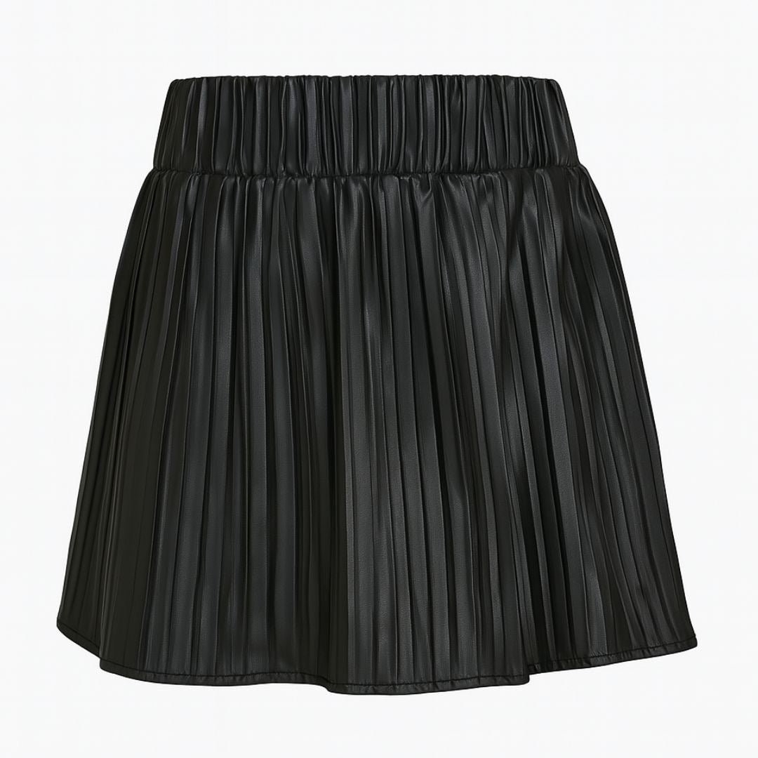 Leatherette Pleated Skirt - Black