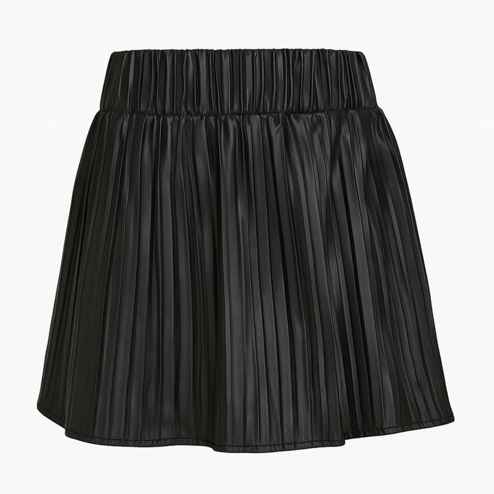Leatherette Pleated Skirt - Black