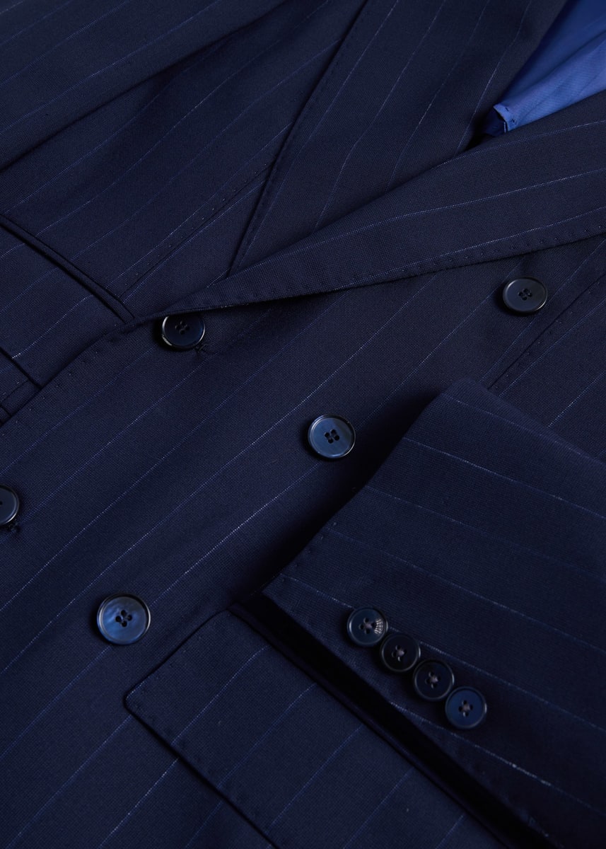 Stripe Wool Stretch Suit - Navy