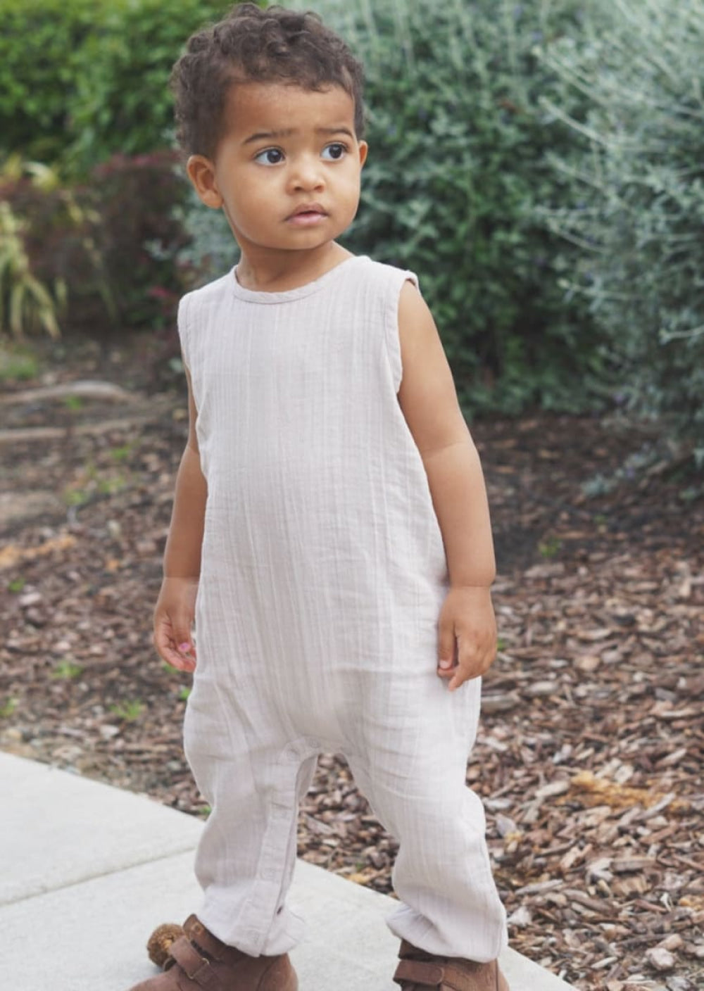 Muslin Cotton Neutral Sleeveless Jumpsuit - Pewter - FINAL SALE - Jumpsuit