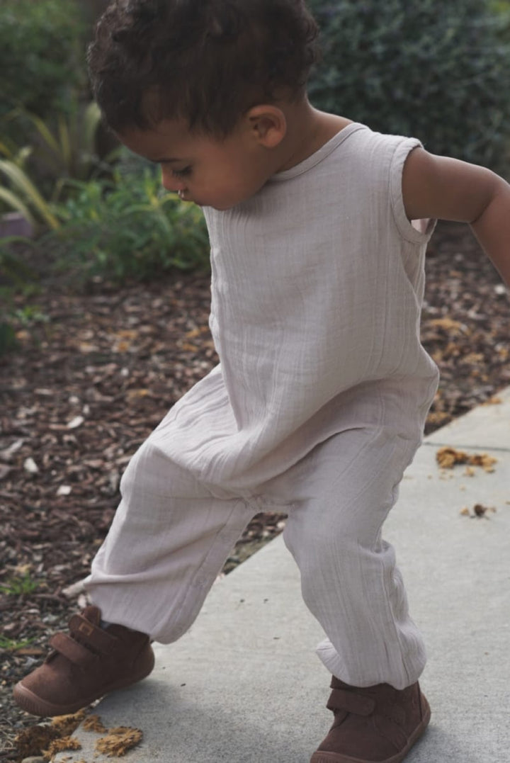 Muslin Cotton Neutral Sleeveless Jumpsuit - Pewter - FINAL SALE - Jumpsuit