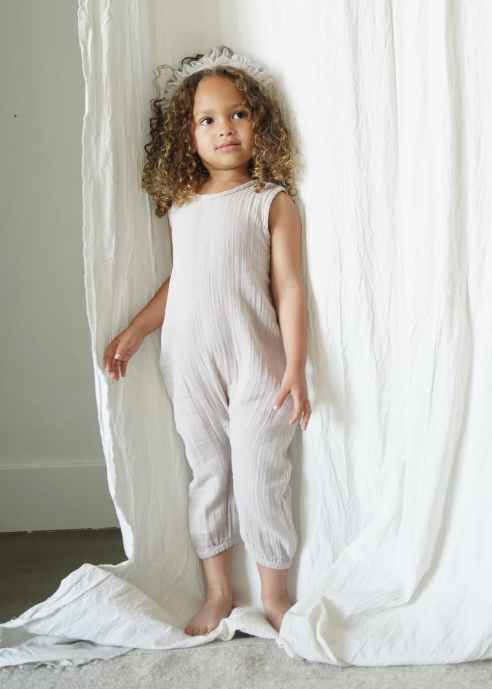 Muslin Cotton Neutral Sleeveless Jumpsuit - Pewter - FINAL SALE - Jumpsuit
