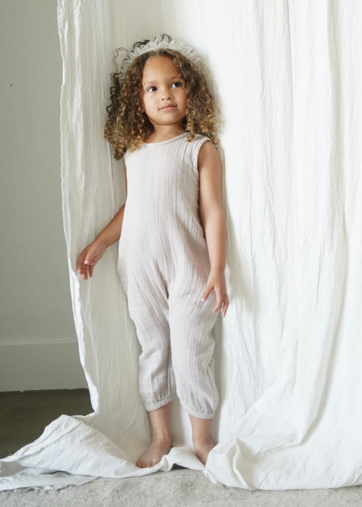 Muslin Cotton Neutral Sleeveless Jumpsuit - Pewter - FINAL SALE - Jumpsuit