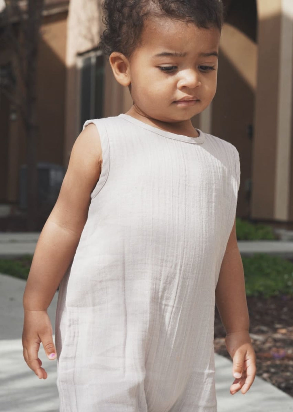 Muslin Cotton Neutral Sleeveless Jumpsuit - Pewter - FINAL SALE - Jumpsuit