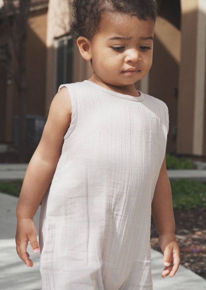 Muslin Cotton Neutral Sleeveless Jumpsuit - Pewter - FINAL SALE - Jumpsuit