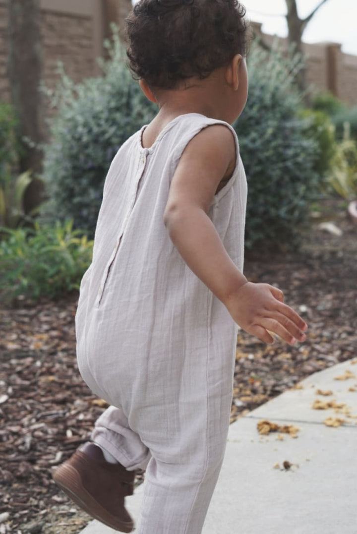 Muslin Cotton Neutral Sleeveless Jumpsuit - Pewter - FINAL SALE - Jumpsuit