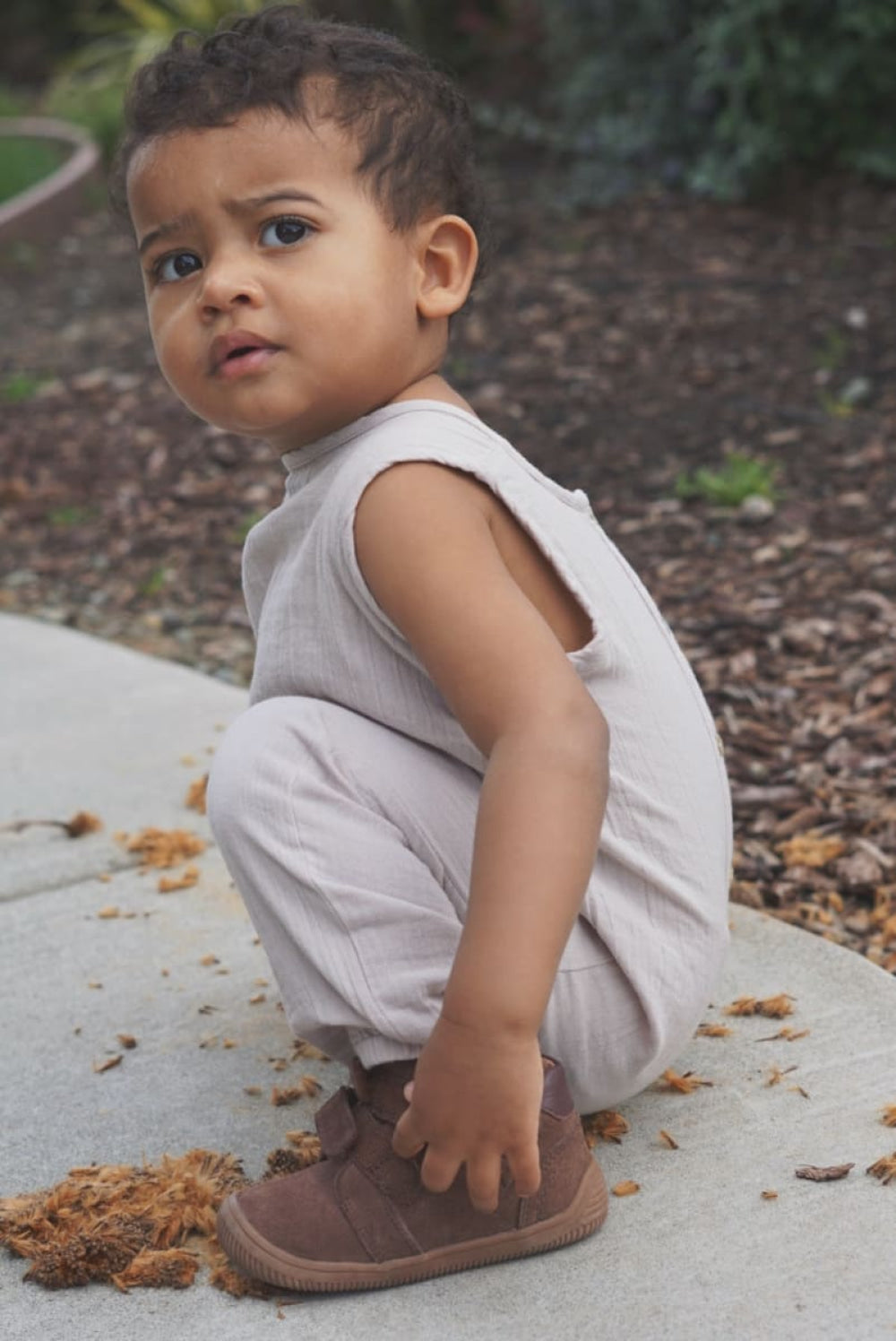 Muslin Cotton Neutral Sleeveless Jumpsuit - Pewter - FINAL SALE - Jumpsuit