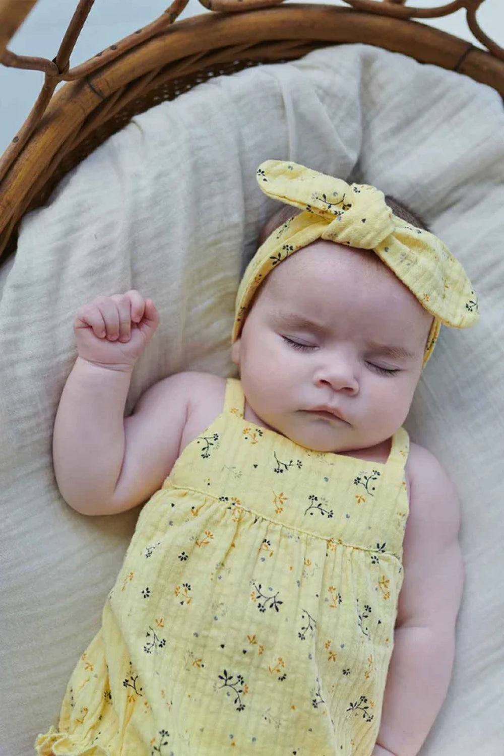 Muslin floral baby hairband - Yellow - 3-24M - Bow