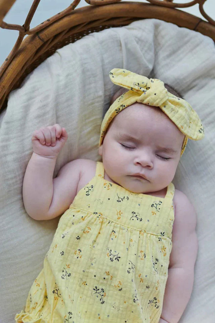 Muslin floral baby hairband - Yellow - 3-24M - Bow