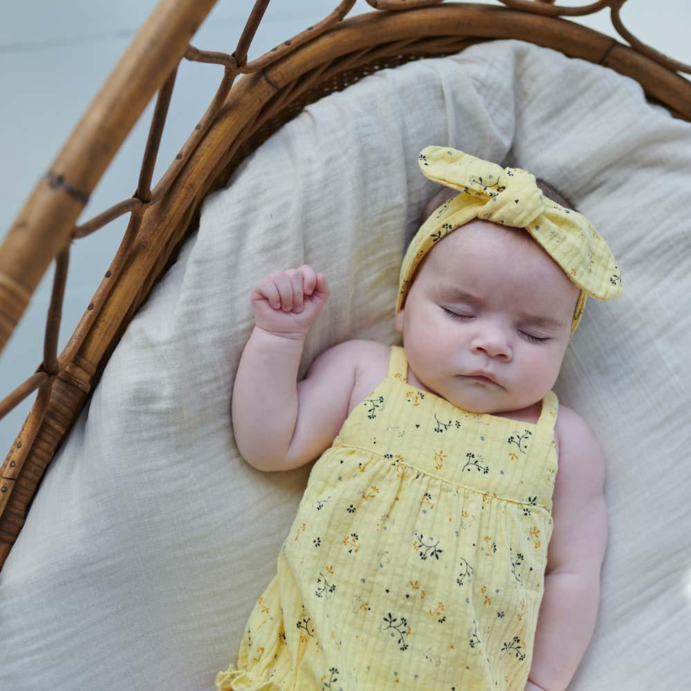 Muslin Floral Baby Romper - Yellow - Romper