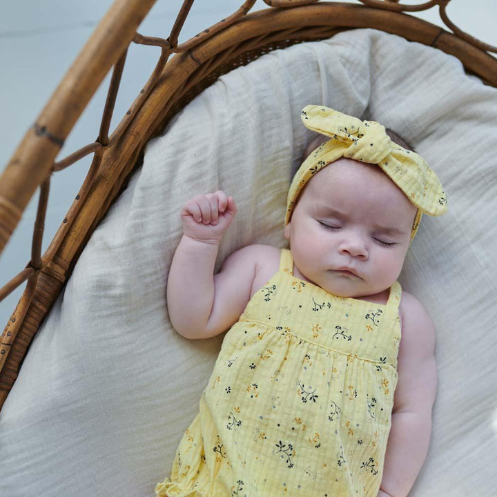 Muslin Floral Baby Romper - Yellow - Romper