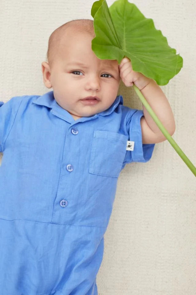 Linen Cotton Baby Jumpsuit - Royal Blue