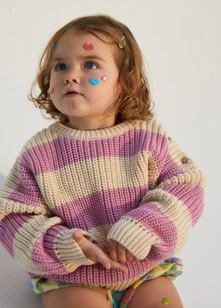 Myra Baby Jumper Natural & Iris Lilac Stripes - 6m - Sweater