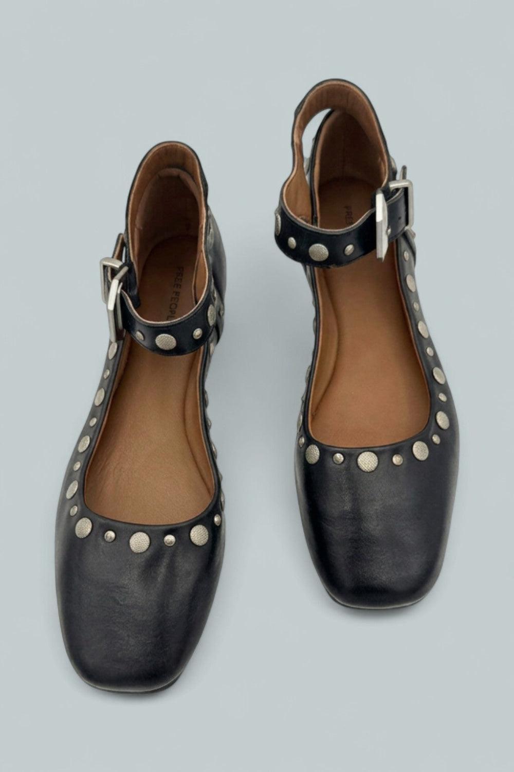 Mystic Mary Jane Studded Flats - Black - Flats