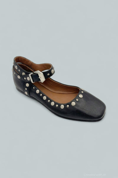 Mystic Mary Jane Studded Flats - Black - 6 - Mary Jane