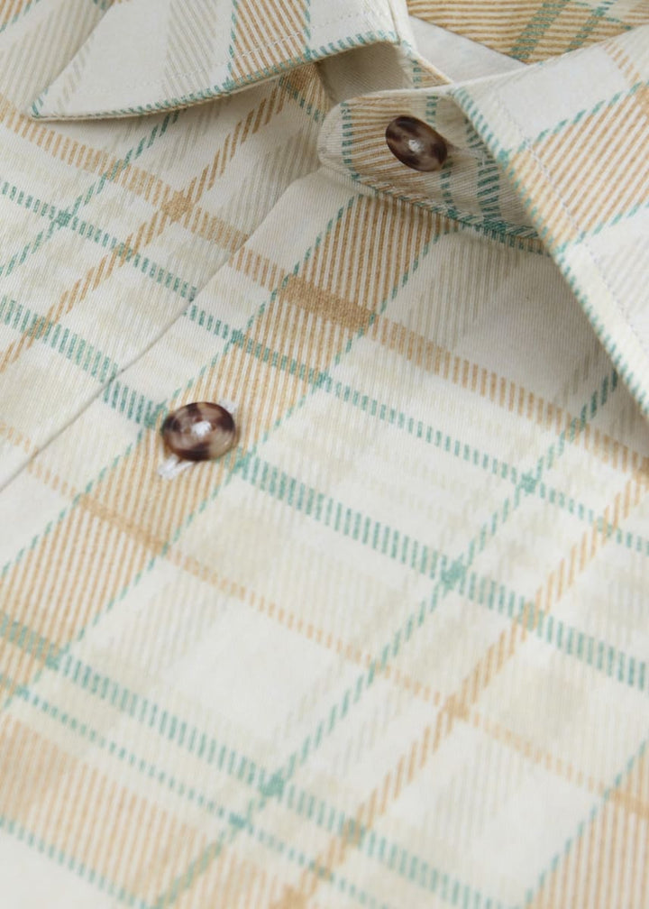 Printed Plaid Cotton Shirt - Cream