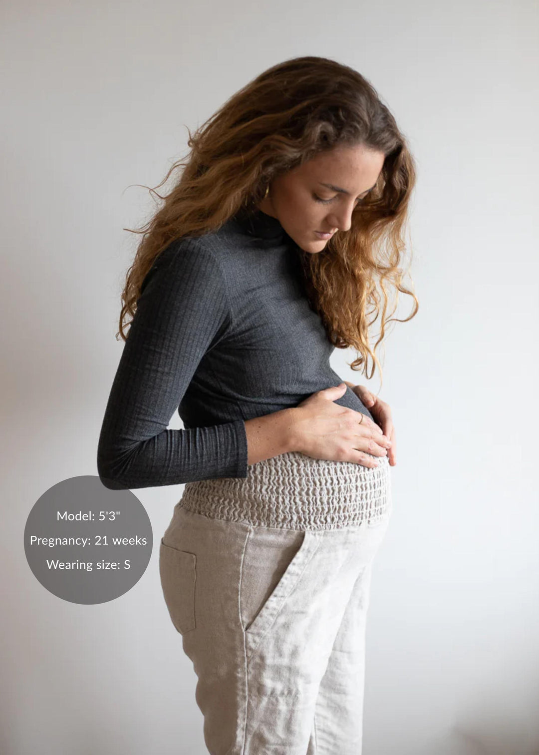 Everyday Transitional Maternity Smocked Linen Pant - Natural