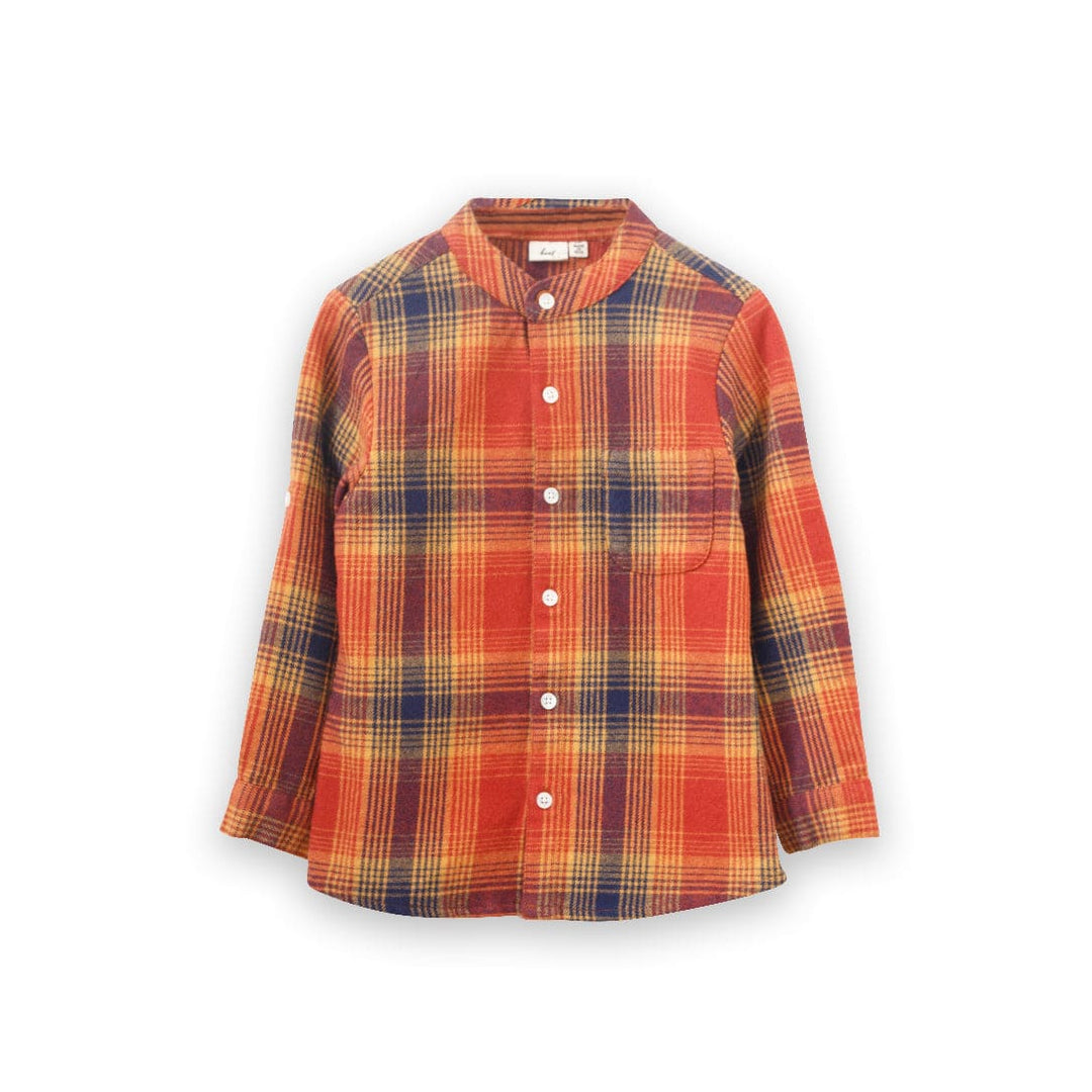 Boys Long Sleeve Flannel Check Shirt - Orange Plaid