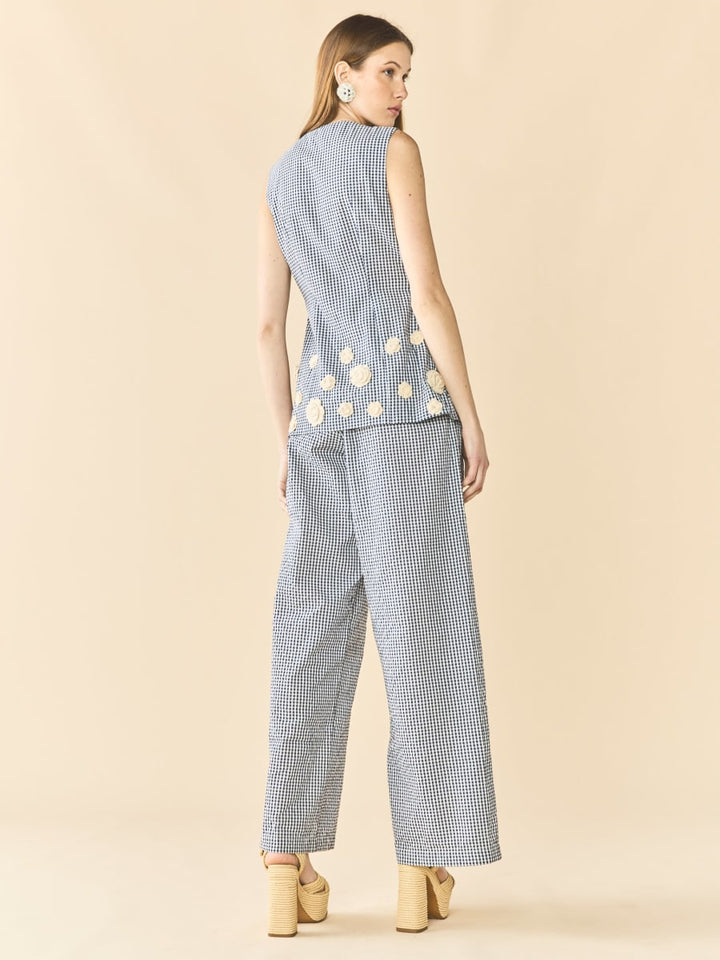 Alexa Top x Rainey Collaboration - Navy Gingham with Cream Crochet Appliqué