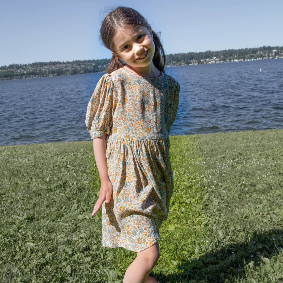 Girls' Short Puff Sleeve Dress - Cottonfield Floral
