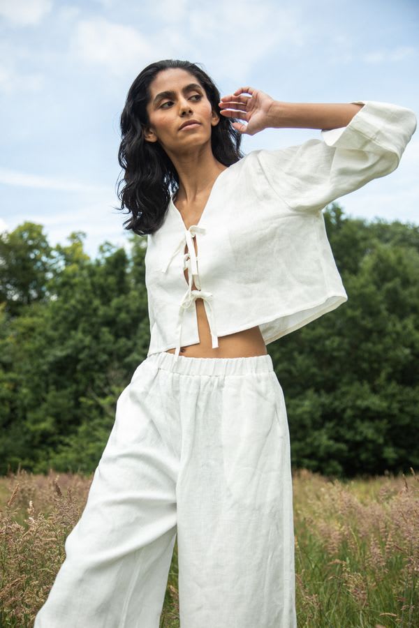 Kaz-May Linen Top - Snow White