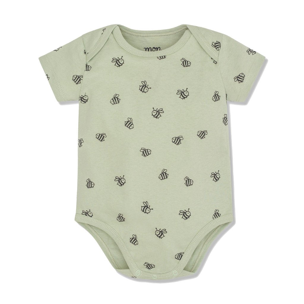 Bees Baby Bodysuit - Light Sage