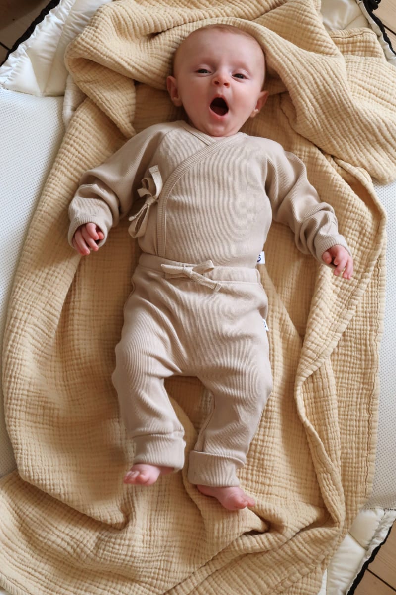 Organic Ribbed Wrap Bodysuit - Sand