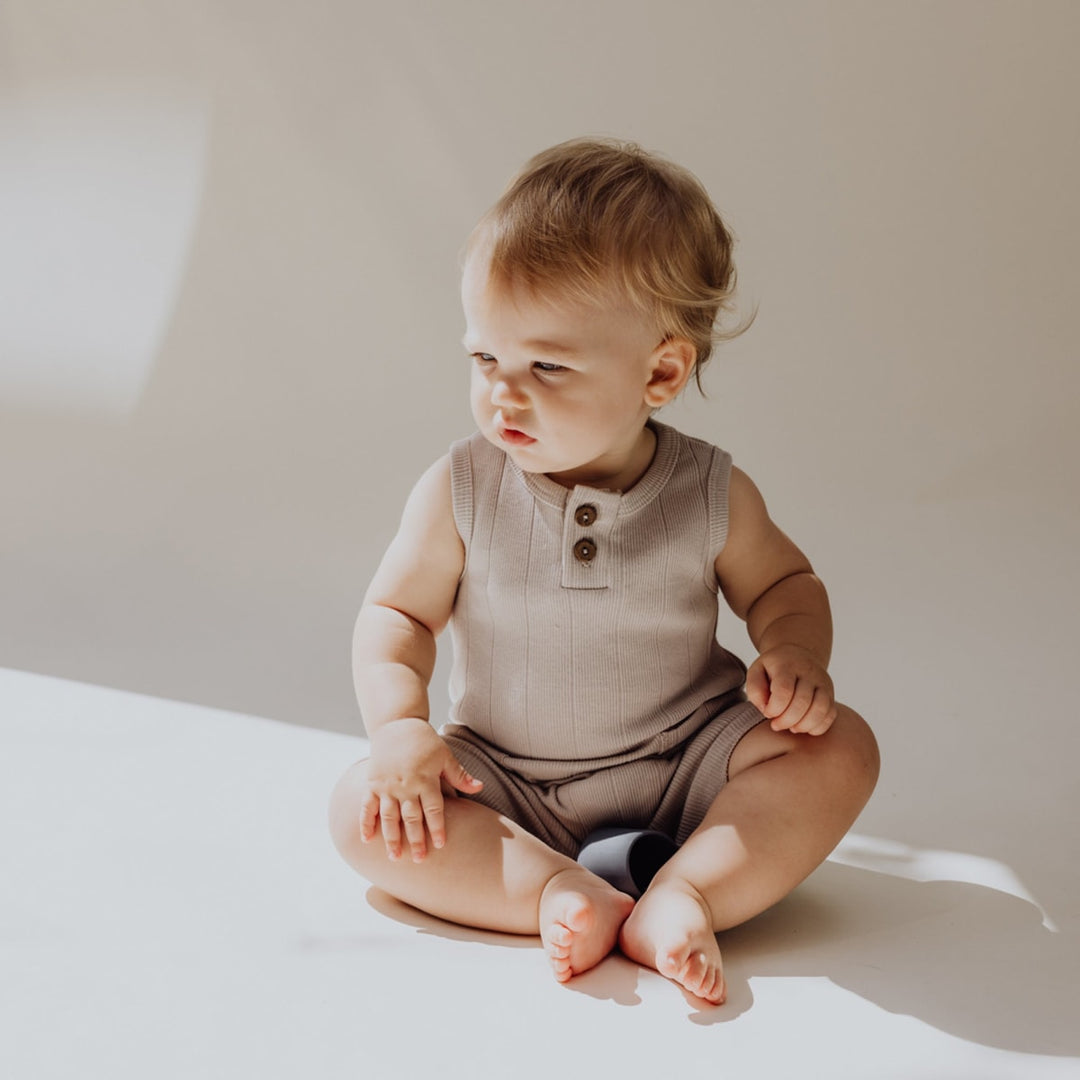 Rib Baby Romper - Stone