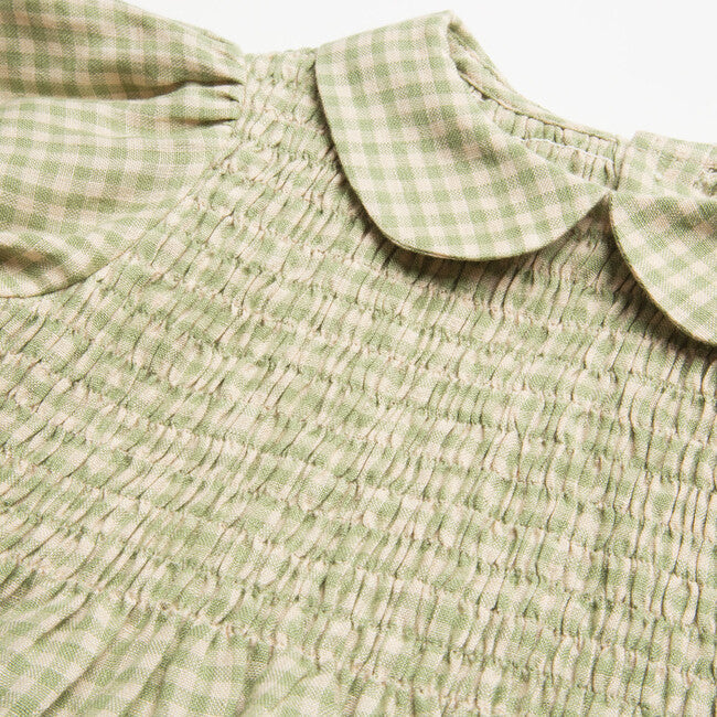 Baby Draught Dress - Pistachio Mini Check Linen