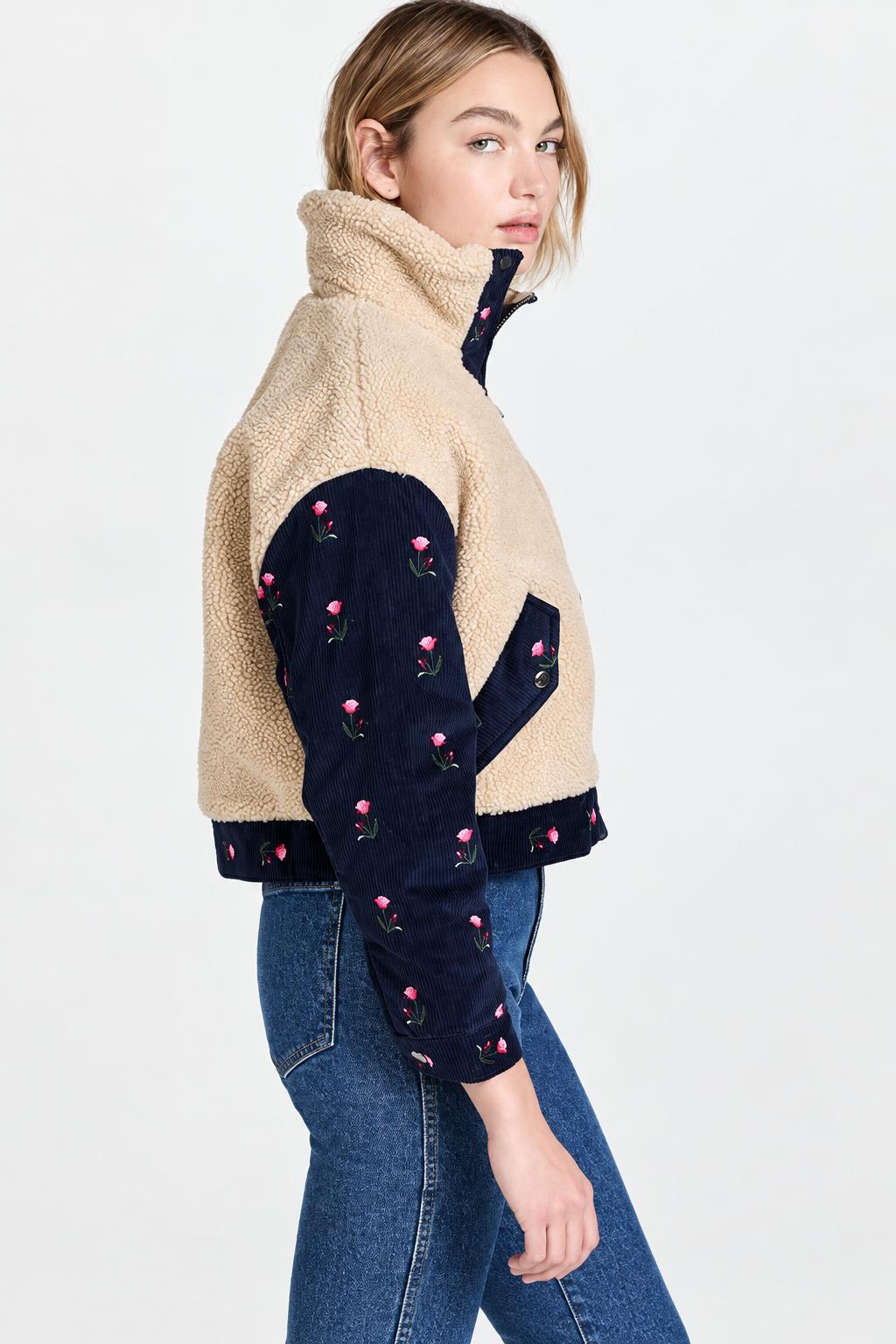 Teddy Corduroy Trucker Jacket - Cream/Navy
