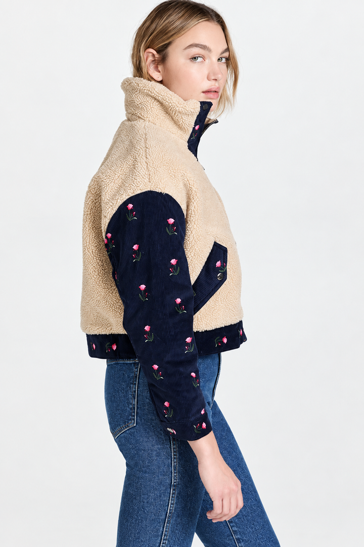 Teddy Corduroy Trucker Jacket - Cream/Navy