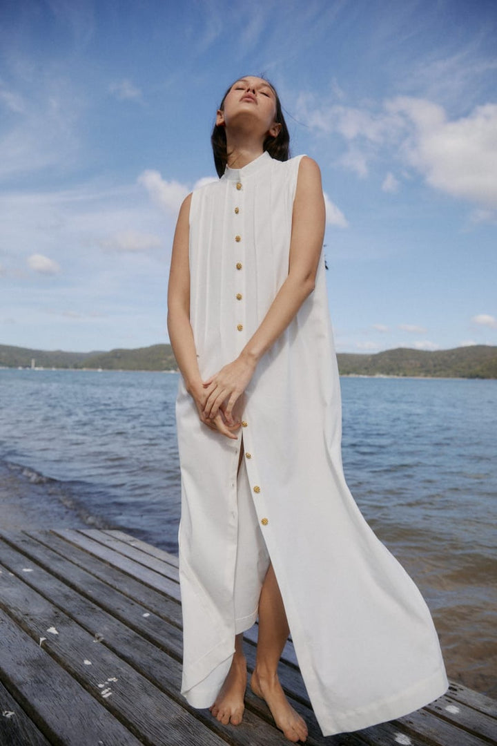 Mari Pleated Fronted Dress - White