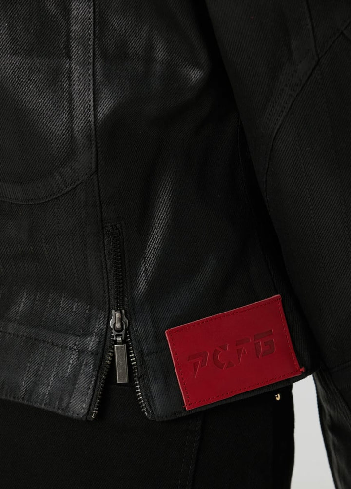 Pure Cotton Shiny Coated Women Denim Jacket - Black