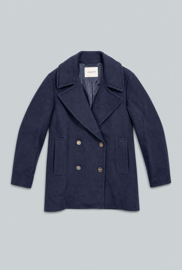 Camel Hair Double Breasted Peacoat - Ink
