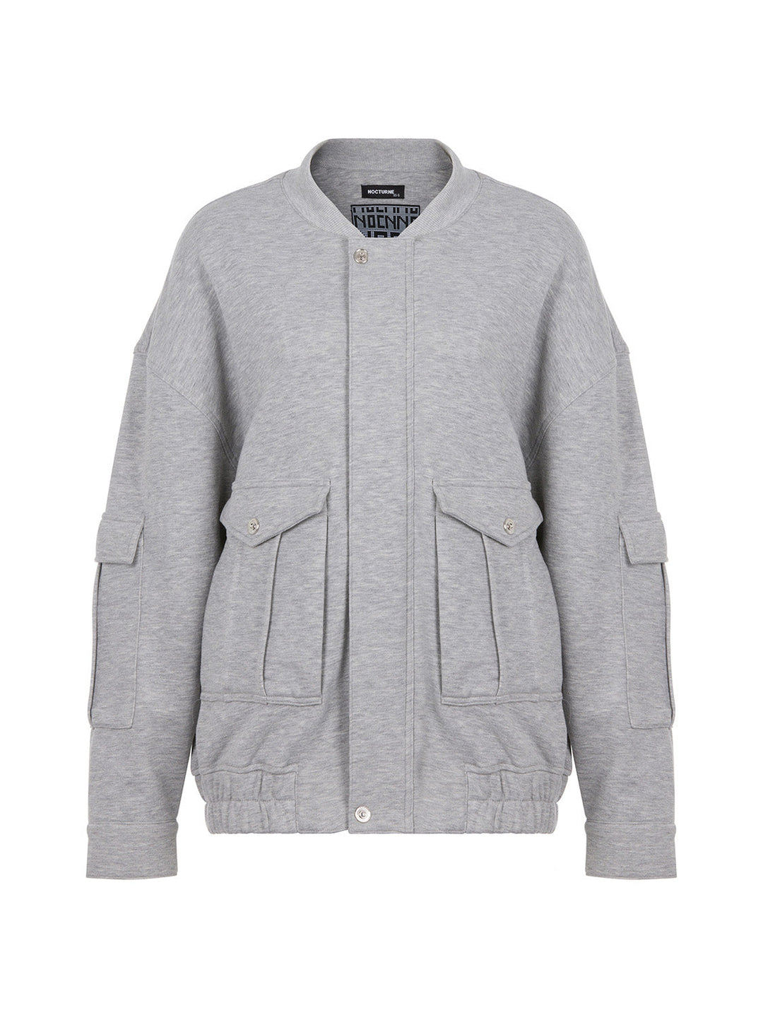 Loose-Fit Bomber Jacket with Pockets - Grey Melange