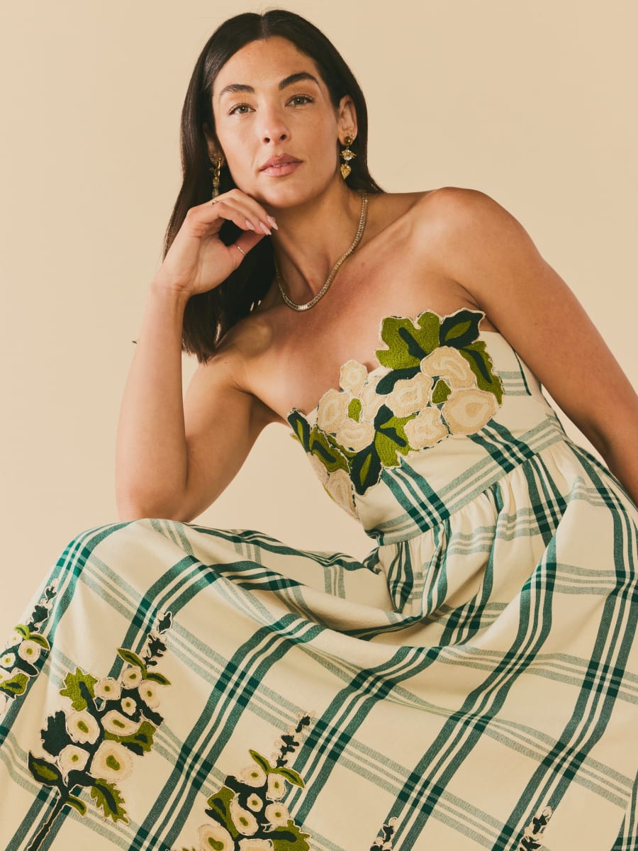 Lucy Dress x McKenzie DePinto - Cream & Green Plaid With Larsen Floral