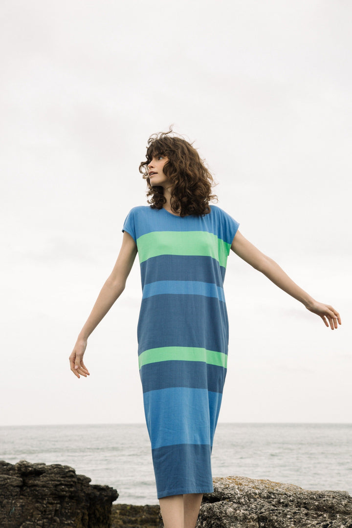 Dana-jo Organic Cotton Dress - Cornflower Multi Stripe