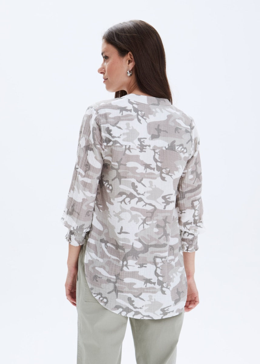 Jenny Collarless Shirt - Grey Camo